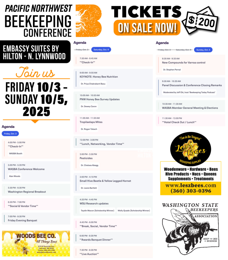 Washington State WA Beekeeping Bee Keepers Conference Pacific Northwest Bee Honey Beekeepers Supplies Education Speakers Convention Ticket Sales
