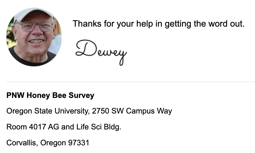 Honey Bee Survey, Dewey